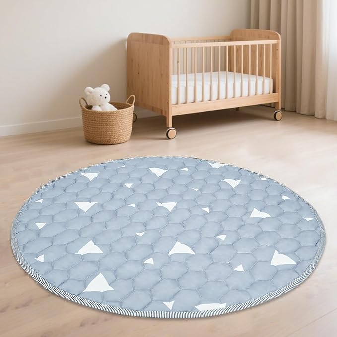 Baby Mat for Floor, Gentle Monster 40x40 Cushioning Padded Round Baby Playpen Mat, Non-Slip and Machine Washable Crawling Mat for Infants, Babies, Toddlers to Play and Learn Sky Design