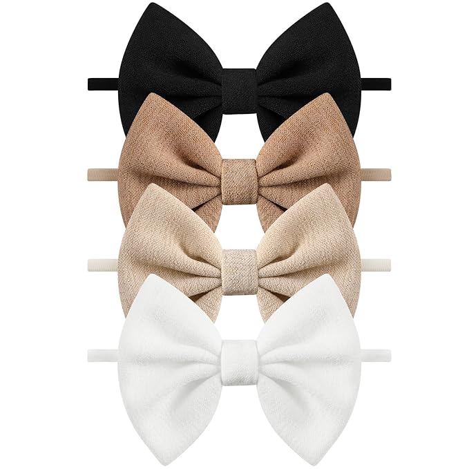 4 Pcs Baby Bow Headbands, Soft Nylon Baby Girls Headbands Bow Hair Accessories for Newborn Toddlers Child