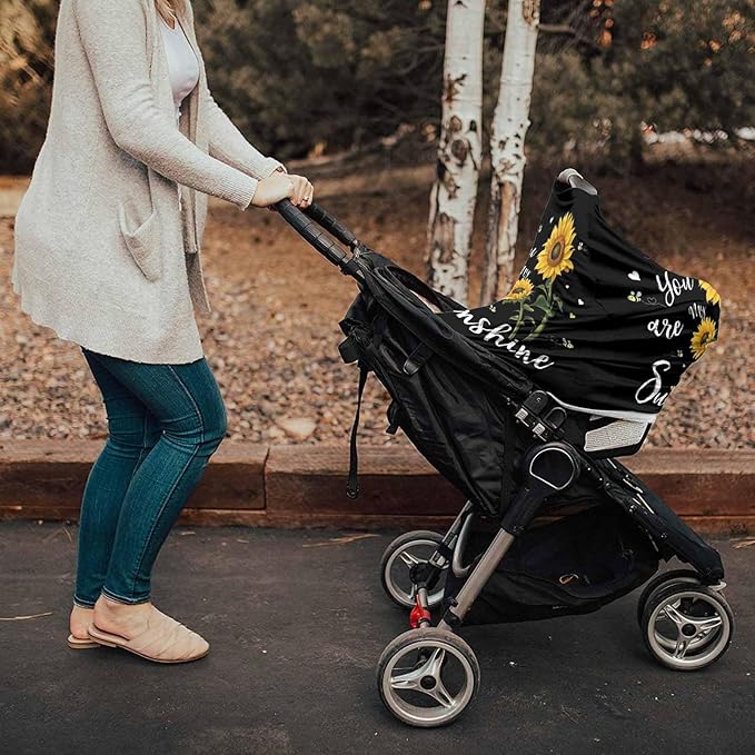 Sunflower Nursing Cover for Breastfeeding Scarf Super Soft Cotton Multi Use for Baby Car Seat Covers Canopy Shopping Cart Cover Blanket Stroller Cover