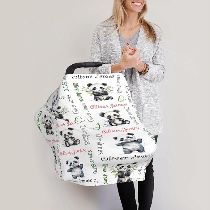 Personalized Car Seat Covers for Babies with Name – Multi-use Breastfeeding Cover Custom Panda Carseat Canopy Cover, Infant Stroller Covers for Boys and Girls