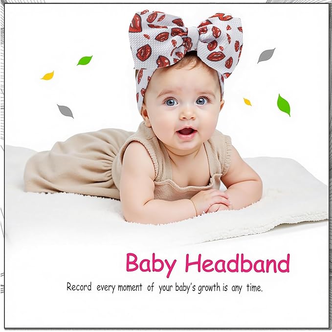 Baby Girl Bows Newborn Headband 0-6 Months Infant Big Bows for Birthday/Baby Shower/Photography/Baby Gifts (Red & Red lip)
