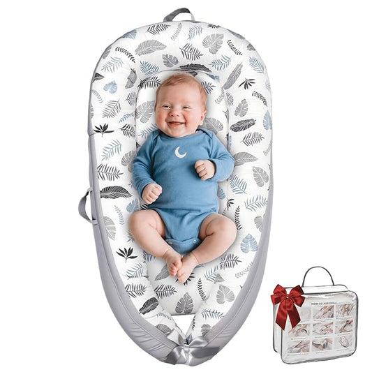Baby Lounger, Baby Lounger for Newborn 0-24 Months, Premium Soft & Breathable Infant Lounger, Pure Cotton Baby Nest for Boys & Girls, Portable Newborn Lounger for Travel and Home.