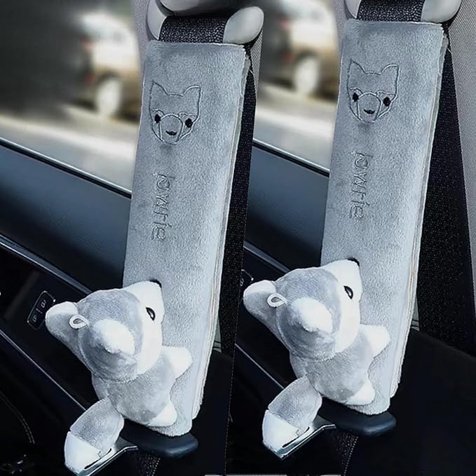2 PCS Seat Belt Cover Pad, Cute Kawaii Animal Fox Seatbelt Covers for Kids and Adults, Winter Plush Fluffy Soft Seat Belt Cover, Cartoon Seatbelt Cushion,Car Seat Strap Pads (E-Fox)