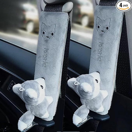 2 PCS Seat Belt Cover Pad, Cute Kawaii Animal Fox Seatbelt Covers for Kids and Adults, Winter Plush Fluffy Soft Seat Belt Cover, Cartoon Seatbelt Cushion,Car Seat Strap Pads (E-Fox)