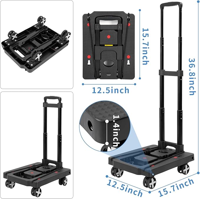 Car Seat Travel Cart for Airport, Car Seat Dolly Carseat Roller Foldable Car Seat Carrier Dolly with Blue Straps Trolley Luggage Cart for Transport (Black)