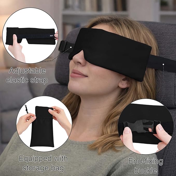 SPRING SEAON Airplane Head Strap for Sleeping, Double-Sided Airplane Eye Mask Head Holder, Adjustable Seat Sleeper Support for Plane, Car & Office Chair, Contoured Nose-Friendly Design，Pouch Included