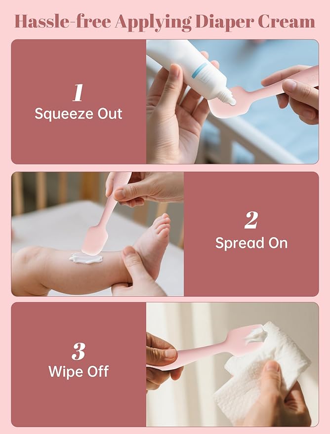 Diaper Cream Spatula, 3 Pack Butt Spatula Baby, Silicone Diaper Cream Applicator, Full-Size + Mini Butt Paste Spatula for Babies, Newborn Baby Necessities (Green+Pink+Beige)