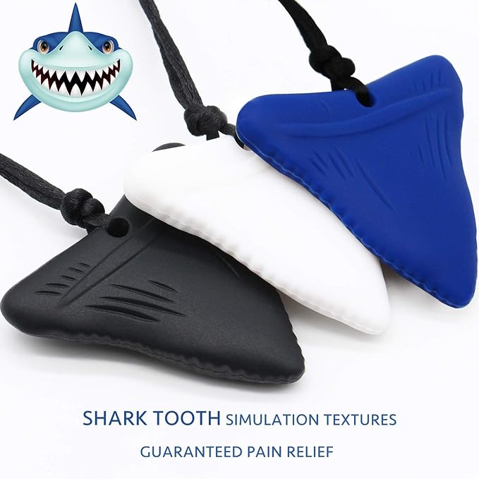 Xtra Tough Shark Tooth Sensory Chew Necklace (6 Pack) - Chewing Necklace Teething Necklace Teether Necklace Chew Toys for Kids, Boys or Girls - Teething Toys Designed for Autism Aggressive Chewers