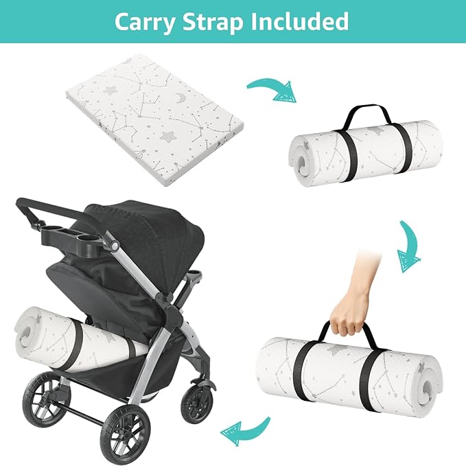 YENING Breathable Pack and Play Mattress Pad 38x26 Waterproof Baby Mattress for Pack N Play Matress Topper Waterproof with Strap