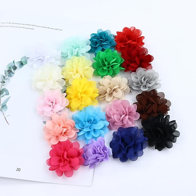 Cinaci 40 Pieces 5cm/2" Solid Chiffon Flower Hair Clips Barrettes Non Slip Floral Hair Pins Accessories for Baby Girls Toddlers Kids Teens