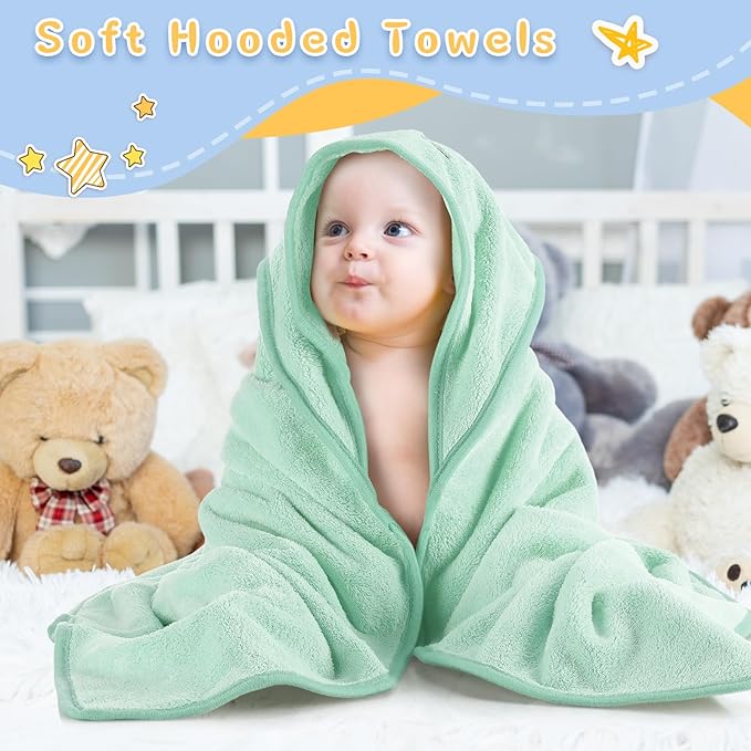 Preboun 4 Pcs Baby Bath Towel Coral Fleece Baby Hooded Towel Absorbent Soft Towels for Newborn Cartoon Animal Hooded Bath Blanket for Kids Toddler Infant Shower (Cute Style)