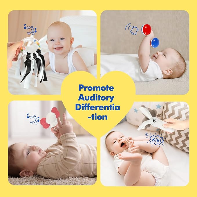 URMYWO 10 Pcs High Contrast Black and White Baby Toys for Newborn, Tummy Time Mirror, Rattle, Teether, Visual Stimulation Learning Cards, Sensory Toys for 0-6 Months, Baby Boy Girl Gift Easter Stuffer