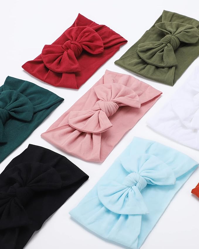jollybows 3PCS Baby Nylon Headbands Hairbands Hair Bow Elastics for Baby Girls Newborn Infant Toddlers Kids (1-Black+White+Pink, 1 Count (Pack of 3))
