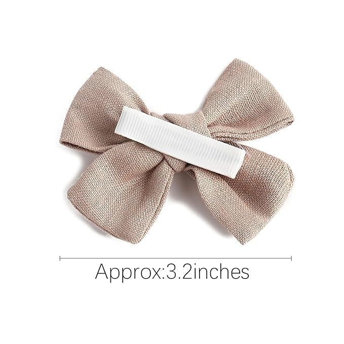 3.2'' Girls Light Brown Linen Hair Bows Clips - Alligator Clips Hair Accessories for Little Girls, Toddlers, Kids, and Teens