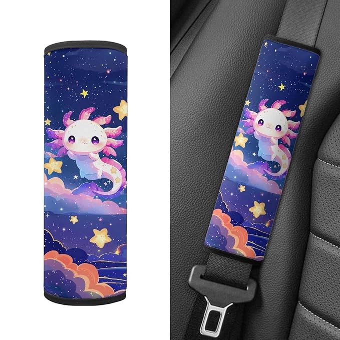 Biyejit Starry Axolotl 2 Pieces Kids Car Seat Belt Cover Safety Belt Cushion Car Seat Belt Pad Car Seat Shoulder Protector Pillow Belt Cover Pad for Baby Boys Girls Children