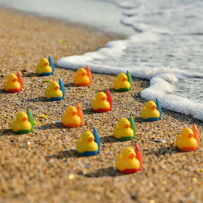 Sotiff 24 Pcs Summer Beach Surfing Rubber Ducks Bulk, Mini Rubber Duckies Bath Toys Float Bathtub Ducky 2" for Summer Holiday Party Favors Birthday Gifts