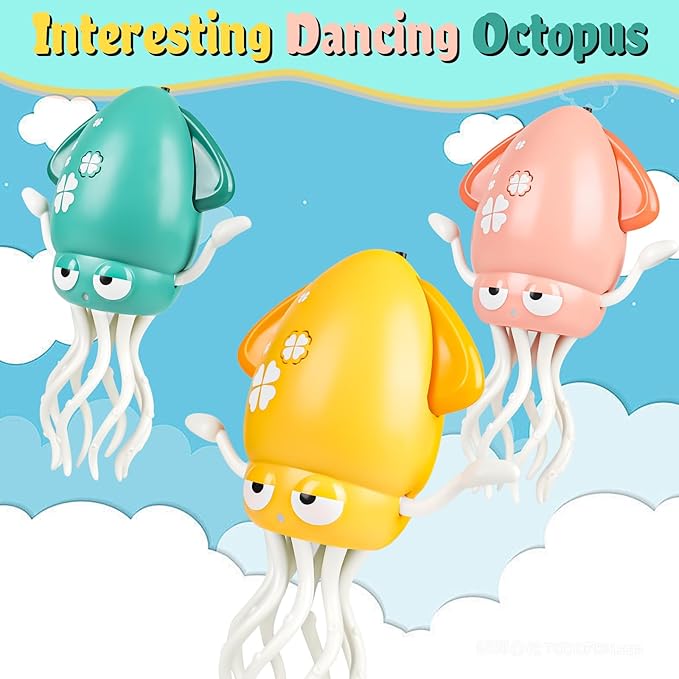 Electric Dancing Octopus Baby Toy, Dancing Squid Crawling Toys,Automatic Evasion Octopus Toy with Led Light and Music, Interactive Entertainment for Baby Sensory Development Birthday Gifts (Yellow)