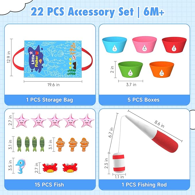 Envyvip Toddler Toy Montessori Toys for 1 Year Old Baby Boy Girl Birthday Gift, 22pcs Cloth Fishing Game Learning Toys for Toddlers 1-3 - Counting, Color Sorting, Fine Motor Skills 6-18 Months Babies