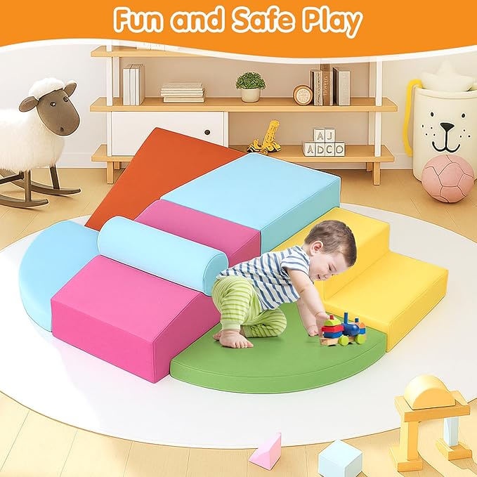 7PCS Climbing Toys for Toddlers 1-3 Inside, Foam Baby Climbing Blocks Soft Play Set for Toddlers 1-3, Corner Toddler Climbing Toys Indoor Baby Climbing Gym for Toddler Climbing Crawling and Sliding