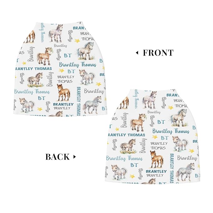 Personalized Car Seat Covers for Babies with Name – Multi-use Breastfeeding Cover Custom Horse Carseat Canopy Cover, Infant Stroller Covers for Boys and Girls