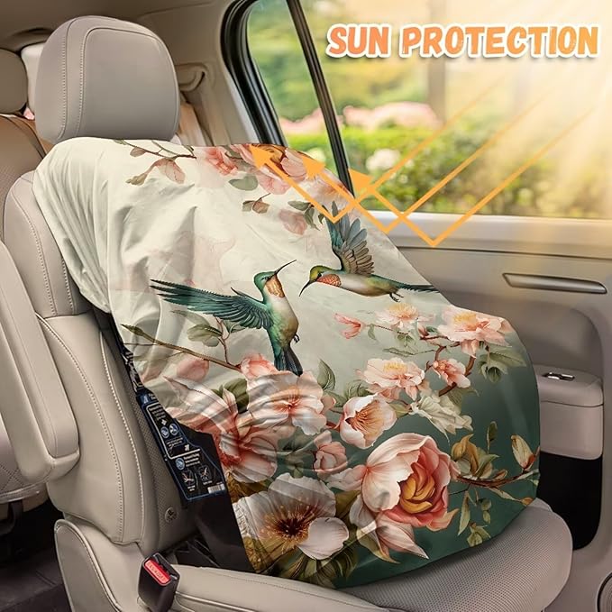 Car Seat Sun Shade Cover, Hummingbird Print Baby Car Seat Cover Keeps Your Toddler Baby Seat at a Cool Temperature, Soft Carseat Cover Lightweight Baby Seat Covers for Car Seats