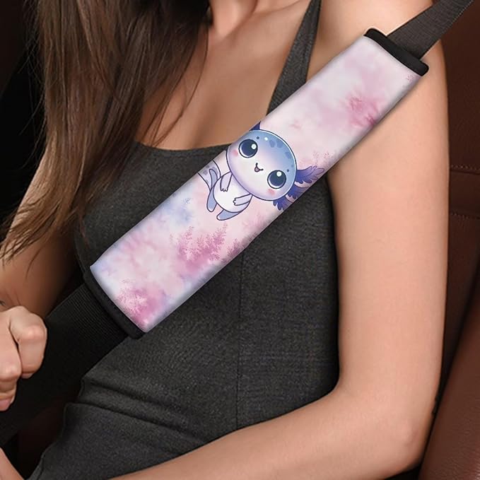 Car Seat Belt Pads Covers,Seatbelt Shoulder Strap Covers for Adult,2 Pack Standard Size Blue Axolotl Print