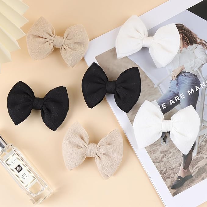 Baby Girls Hair 3'' Bows Clips Set Handmade Bow Hair Clips Hair Accessories Alligator Clip for Babies Infant Toddlers Little Kids 6 PCS Black White Beige