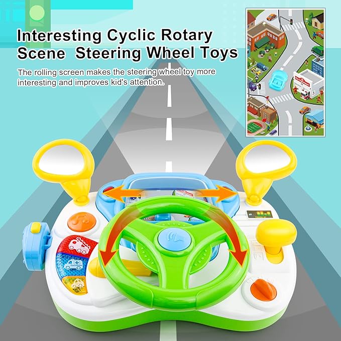 Love&Mini Steering Wheel Toys for Girls Boys - Baby Car Toys with Light and Music, Simulation Driving Learning Educational Toy for 12M+ Year Old Boys Girls Birthday and Xmas Gifts