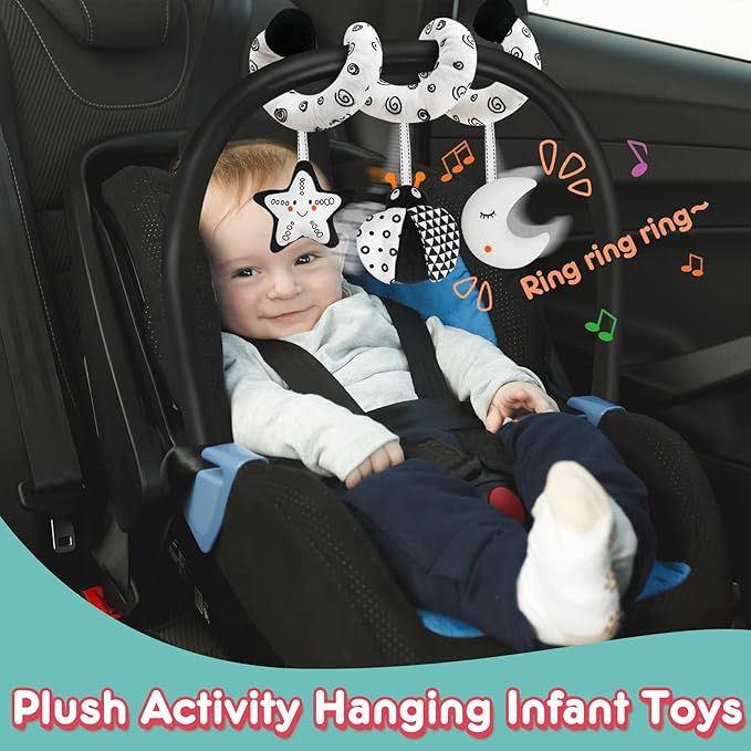 GKDOMS Baby Spiral Hanging Stroller and Car Seat Toys Black and White High Contrast Sensory Toy Newborn Plush Activity Toys Party Favors Quality Baby Shower Valentine's Gifts