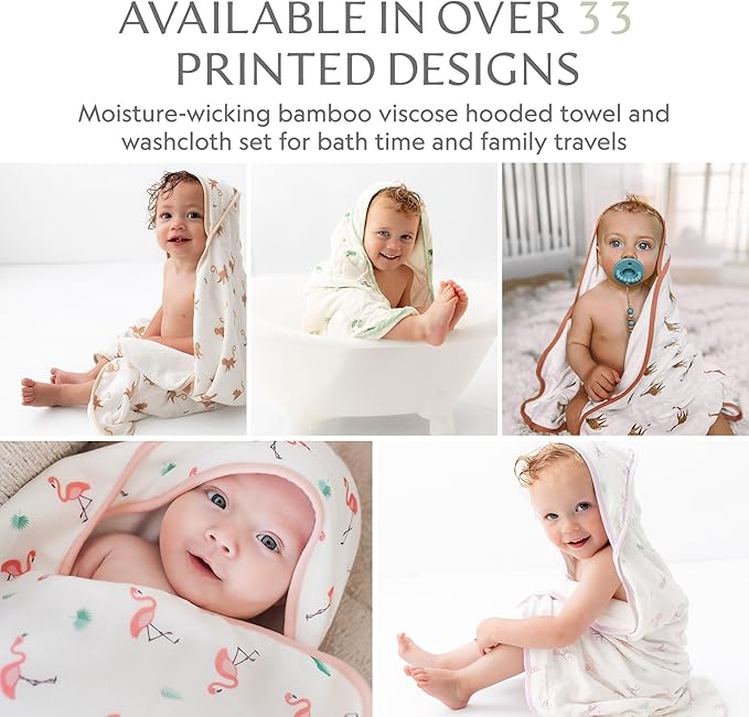 Bamboo Viscose Baby Hooded Towel & Washcloth Set for Babies and Toddlers, Soft & Absorbent, 70% Viscose from Bamboo, 30% Cotton Muslin - Imported (Light Grey)