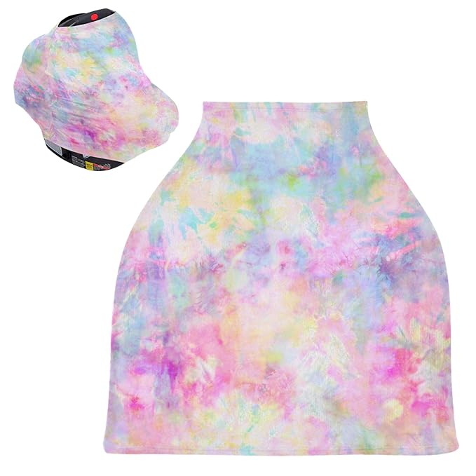 Pastel Pink Tie Dye Floral Print Stretchy Baby Car Seat Cover Infant Canopy Nursing Covers Breastfeeding Cover Breathable Windproof Winter Scarf for Boys Girls