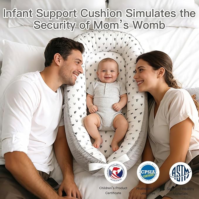 Baby Lounger | Organic Cotton Infant Support Cushion | Reversible, Adjustable & Portable Floor Lounger | Soft, Breathable, Washable Cover