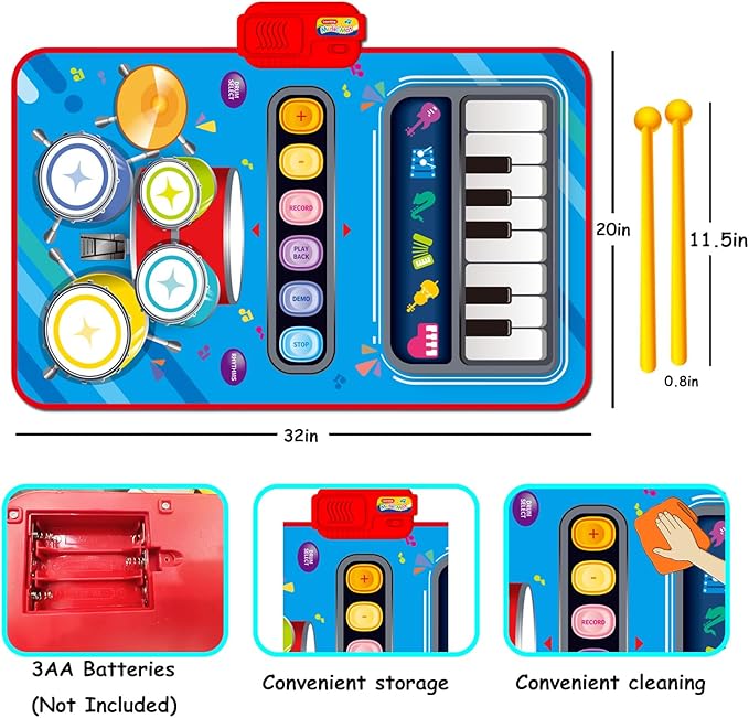 Toys for 1 Year Old Boy Gifts, 2-in-1 Musical Mat Toys for 1 2 3 4 5 Year Old,Educational Musical First Birthday Gifts 3 Boys,Christmas Stocking Stuffers Toddler