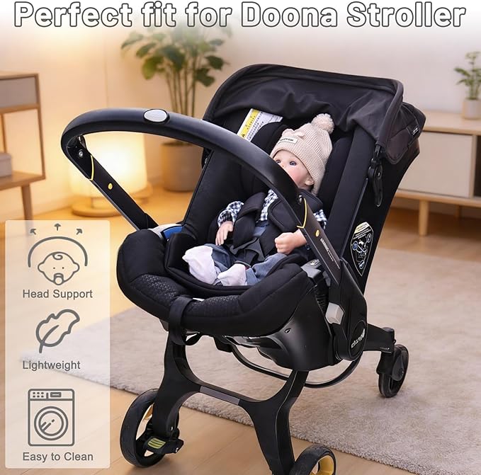 Infant Car Seat Insert，Carseat Head Support for Baby Preemie Newborn Infant,Babies Insert for Doona Stroller,Universal Baby Car Seat Head Support for Swing, Carseat(Black)