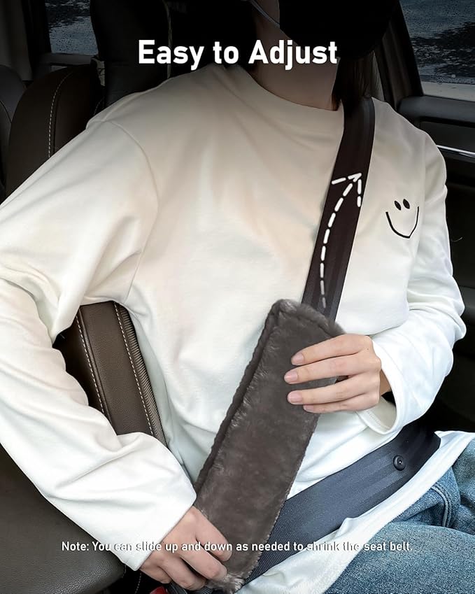 BELINOUS Faux Sheepskin Seat Belt Cover, Soft & Comfortable Seat Belt Shoulder Pad, Thick Car Seat Belt Cushion, Seat Belt Neck Protector for Kids Adults 4 Pack (Dark Gray)