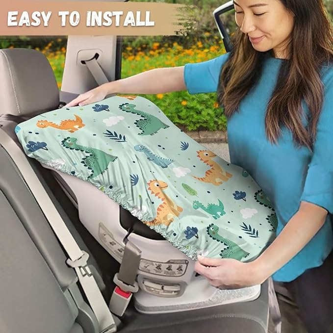 XYZCANDO Dinosaurs Print Car Seat Cover Girl Newborn Cartoon Car Seat Sun Protection Easy to Install Car Seat Sun Cover for Baby Elastic Car Seat Covers for Babies Car Accessories Gift for Friends