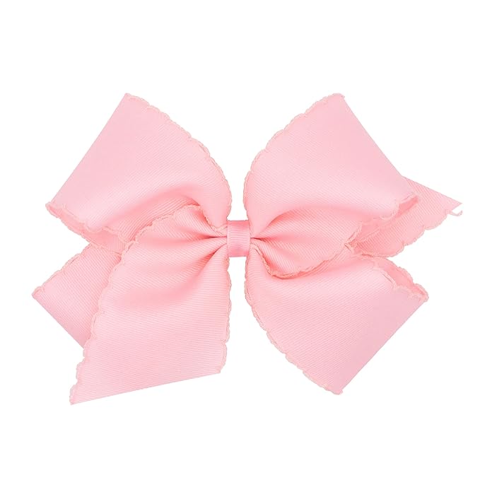 Wee Ones Girls' Classic Grosgrain Moonstitch Edge Hair Bow, No-Slip Hair Clip, Handmade, Light Pink, King