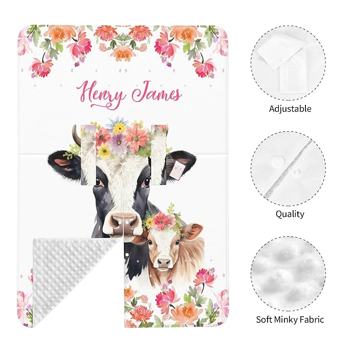Personalized Baby Car Seat Canopy with Name Custom Minky Cow Car Seat Covers Nursing Cover for Breastfeeding Multi-Use Cover Infant Carrier Carseat Winter Cover for Newborn Girls Boys
