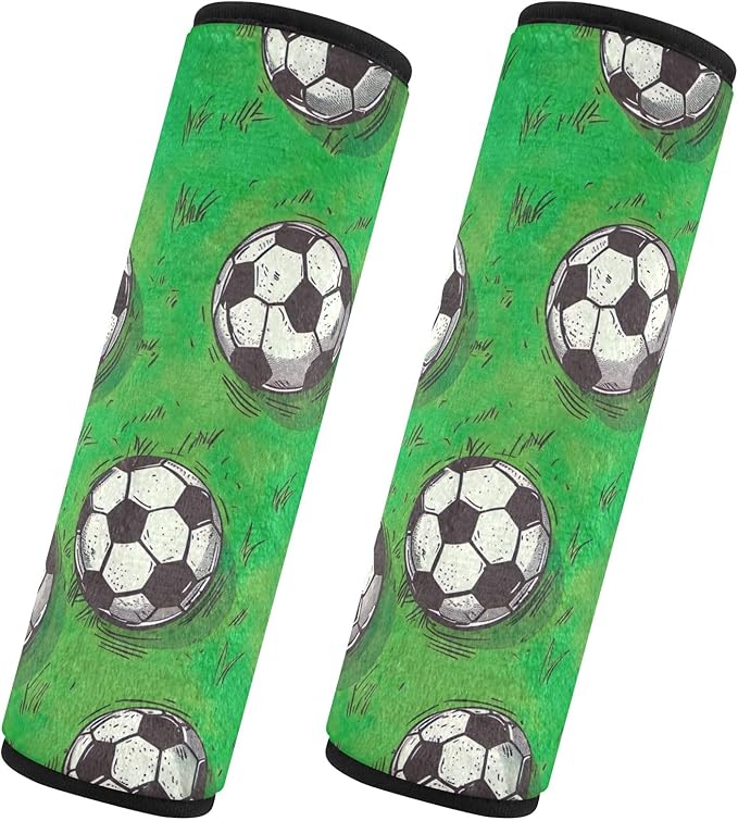 CHIFIGNO 2 Pack Car Seat Belt Covers Soccer Balls Green Field Seatbelt Pad Universal Seatbelt Shoulder Pad for Adults Kids Women Men