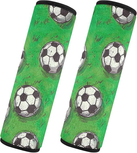 CHIFIGNO 2 Pack Car Seat Belt Covers Soccer Balls Green Field Seatbelt Pad Universal Seatbelt Shoulder Pad for Adults Kids Women Men
