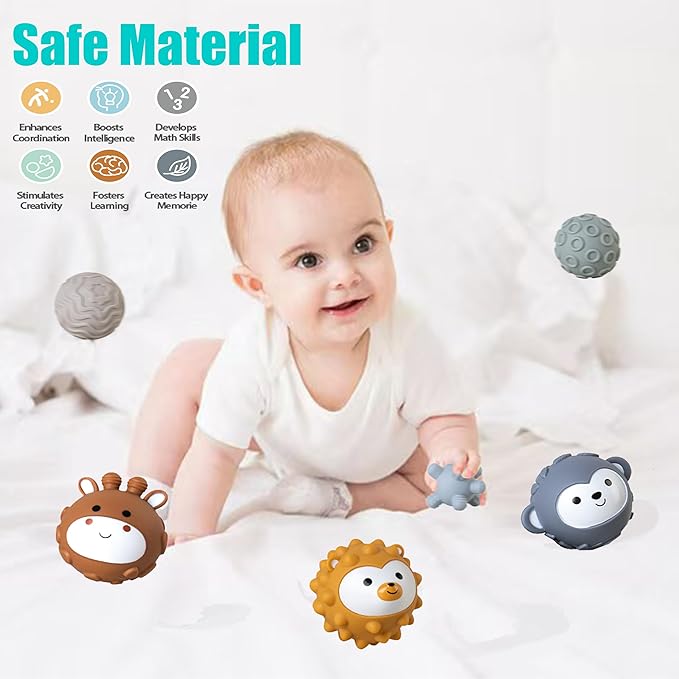Baby Soft Textured Multi Soft Ball Gift Sets,Sensory Balls for Toddlers 06-18 Months,Cute Animal Shapes Sensory Ball for Babies,Montessori Toys for Babies 6-18 Months 6 Pack(Standard Edition)