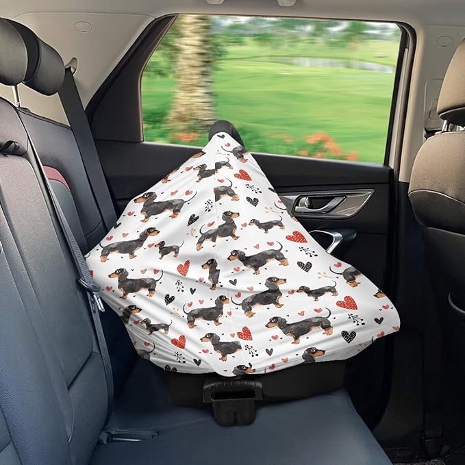 GIFTPUZZ Dachshund Nursing Cover Carseat Canopy, Baby Breastfeeding Cover, Shopping Cart Cover for Babies, Multi Use Nursing Scarf, Infant Stroller Cover, Girls Shower Gifts