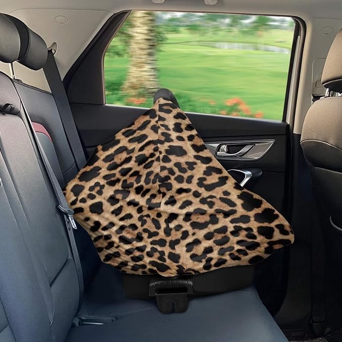 Baby Car Seat Cover Leopard Print Multi-Purpose Soft Rayon Breathable Nursing Cover for Breastfeeding, High Stretchy Infant Unverisal Fit Carseat Canopy, Stroller Cover for Babies