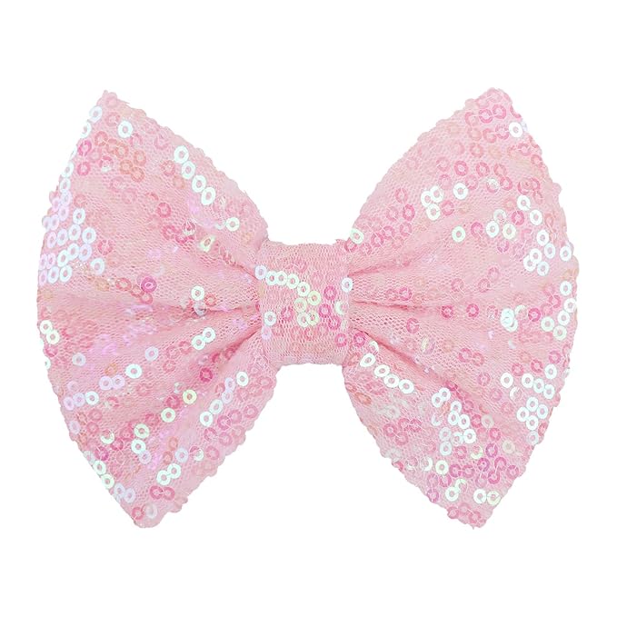 Hair Bows Clips, 5 inches Sequins Large Bow with Alligator Clip for Girls, Hair Accessories for Women Teens Babies Toddlers, Pink Hair Bow