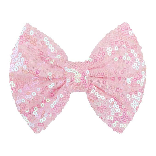 Hair Bows Clips, 5 inches Sequins Large Bow with Alligator Clip for Girls, Hair Accessories for Women Teens Babies Toddlers, Pink Hair Bow