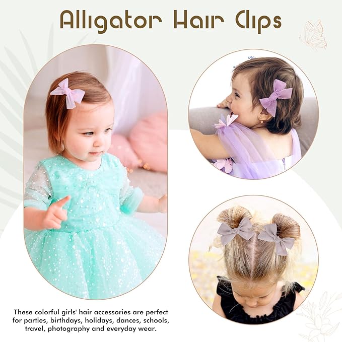 40Pcs Tulle Hair Bows Clips for Girls, Oaoleer Toddler Pigtail Bows Ponytail Hair Barrettes Accessories for Infant Toddlers Kids in Pairs