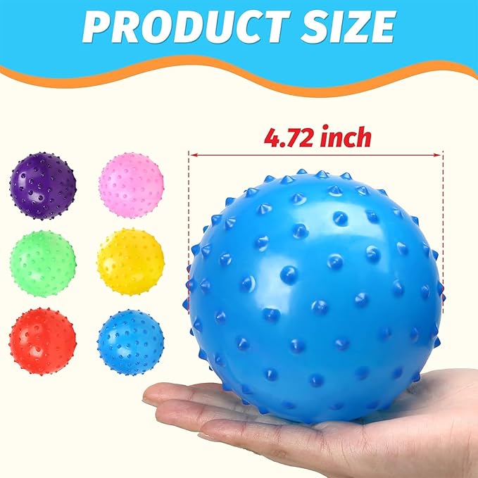 LOVEINUSA 12 Pack Bouncy Ball Knobby Massage Ball, 5" Spiky Sensory Toy for Kids & Adults, Stress Relief Office Desk Fidget Toy, School Prize & Party Favors with Pump