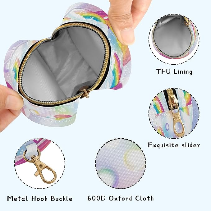 Pacifier Holder with Clip Pacifier Case for Diaper Bag Round Baby Pacifier Pouch Box Bag Portable Rainbow Clouds Dots White