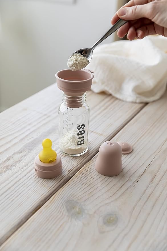 BIBS Baby Glass Bottle. Anti-Colic. Round Natural Rubber Latex Nipple. Supports Natural Breastfeeding, Complete Set - 225 ml, Baby Blue