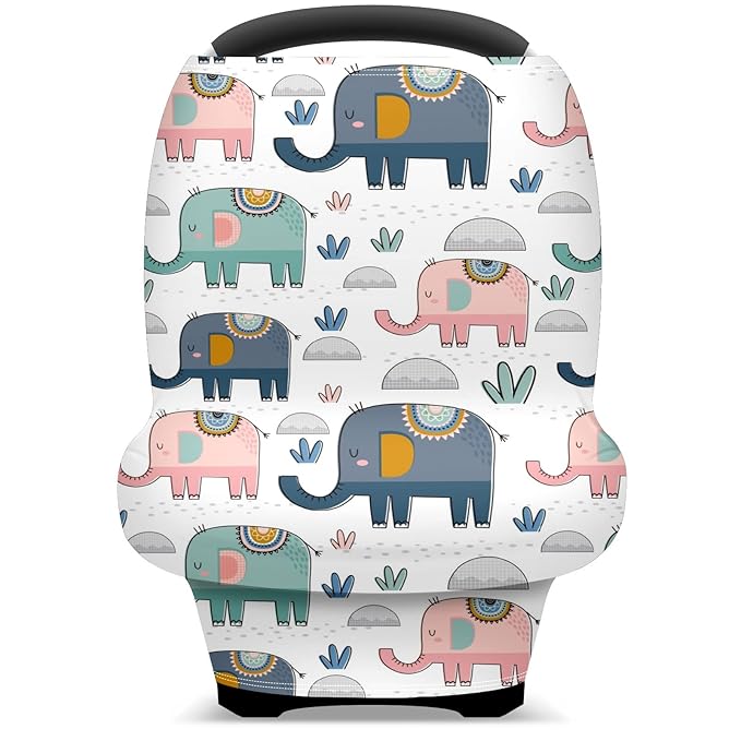 Baby Car Seat Stroller Covers Cute Elephants Nursing Cover Breastfeeding Scarf Soft Breathable Stretchy Coverage Carseat Canopy Cover for Boys and Girls Soft Breathable Multi Use